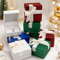 Boîte de rangement rigide carrée de luxe écologique pour bijoux, en papier pailleté, coque en plastique et PU, personnalisable pour pendentifs et colliers
