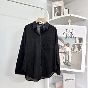 L00 Single-Pocket <b>Linen</b> <b>Shirt</b> Pocket Turn Down Collar Candy Color Casual Blouse Best Price High Quality - Product Image 5