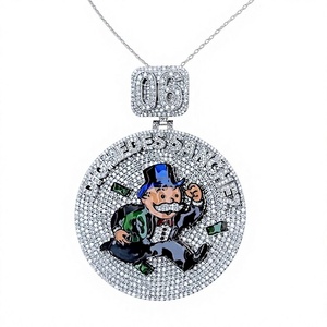 <b>Silver</b> Moissanite Iced Out Monopoly Man <b>Pendant</b> Necklace Rich Uncle Pennybags Cartoon Hip Hop <b>for</b> <b>Men</b> - Product Image 2