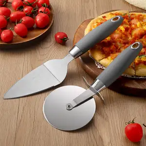 Manjia couteau à gâteau en acier inoxydable, ensemble de spatules 2 pièces poignées en plastique tarte Pizza outils de coupe-biscuits