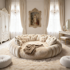 Juego <span class=keywords><strong>de</strong></span> <span class=keywords><strong>Cama</strong></span> Moderno con Tapicería Crema, Tamaño King, para Dormitorio, Hotel, Estilo Ligero <span class=keywords><strong>de</strong></span> Lujo, Popular, Colección <span class=keywords><strong>de</strong></span> Muebles <span class=keywords><strong>de</strong></span> <span class=keywords><strong>Cama</strong></span> Doble Redonda - Product Image 2