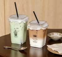 Gobelets carrés en plastique jetables écologiques à paroi simple de 93 mm pour café glacé, bubble tea et smoothies, disponibles en 12/14/16/20/24 oz, personnalisables en gros