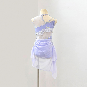 Vestido de Danza Lírica Floral Lila para Mujer Adulta, con Malla Transparente y Dobladillo Asimétrico, Traje de Ballet Contemporáneo, Ropa Profesional para Escenario - Product Image 4