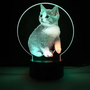 Newish cabo usb colorido 3d em forma de gato, led, em acrílico, rgb, luz noturna, lâmpada com porta usb