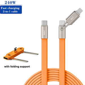 Câble de charge rapide 2-en-1 240W avec support pliable (1,2 m) – <span class=keywords><strong>Cordon</strong></span> de chargeur PD haute vitesse <span class=keywords><strong>pour</strong></span> téléphone, tablette, ordinateur portable - Product Image 1