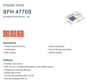 Émetteur LED infrarouge haute puissance OSRAM SFH 4770S 860nm 1360mW 5.5W 120 degrés SMD 2720 IR - Product Image 2