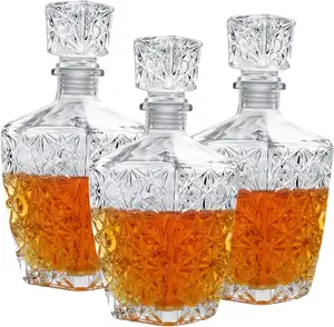 Wholesale 26 oz Pattern Wine Bottle Crystal Hand Cut Whiskey Decanter with Lid