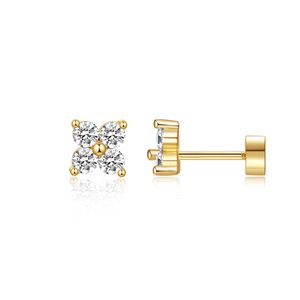 Boucles d'oreilles à dos plat en or jaune 14 carats plaqué or avec zircone cubique pour femmes |    Bijoux de piercing Helix |   Petites boucles d'oreilles en cristal - Product Image 3