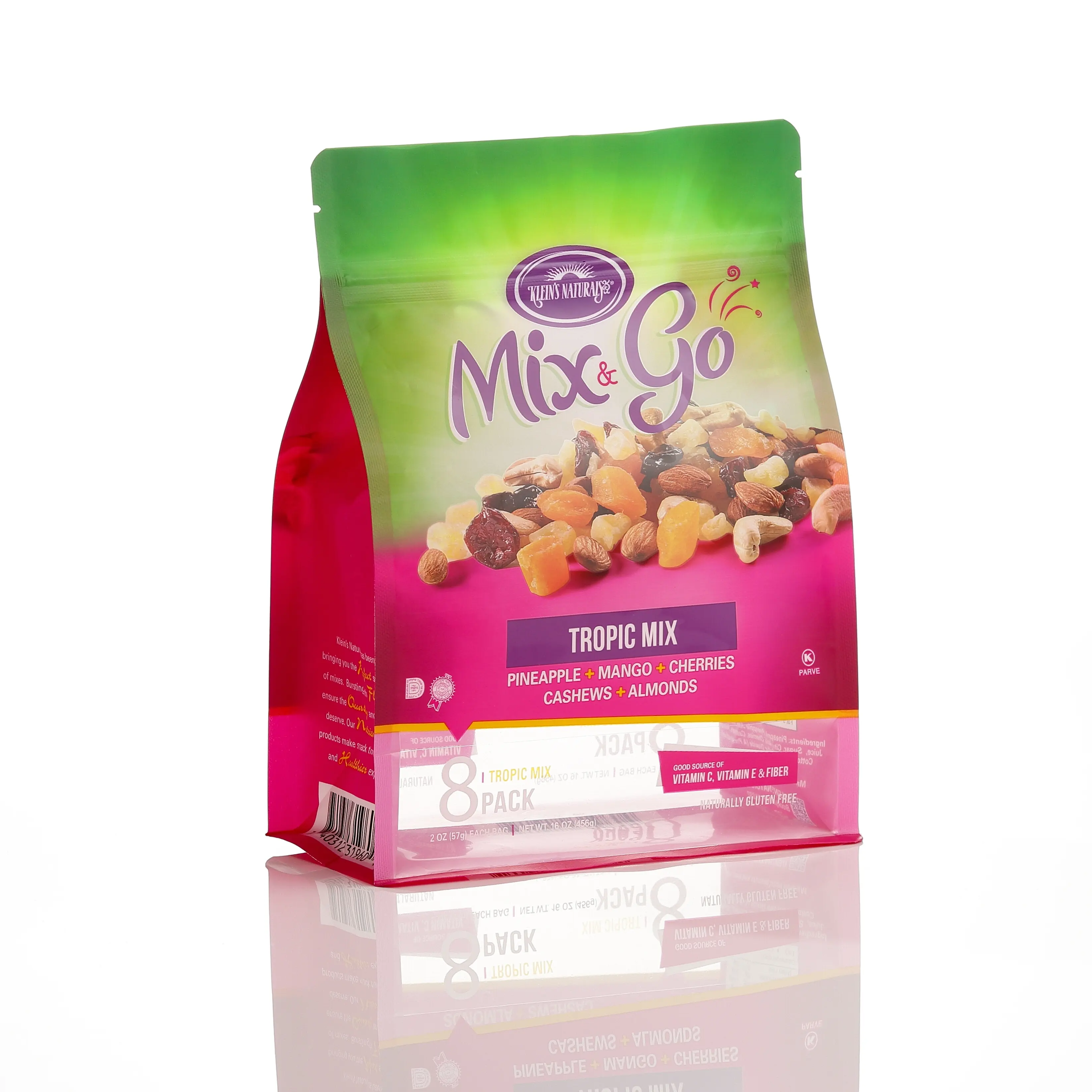 Op Maat Gemaakte Food Snacks Zakje Verpakking Hersluitbare Stand-Up Zak Voor Granola Noten Muesli Met Speciale Metallic Spot Uv Finish