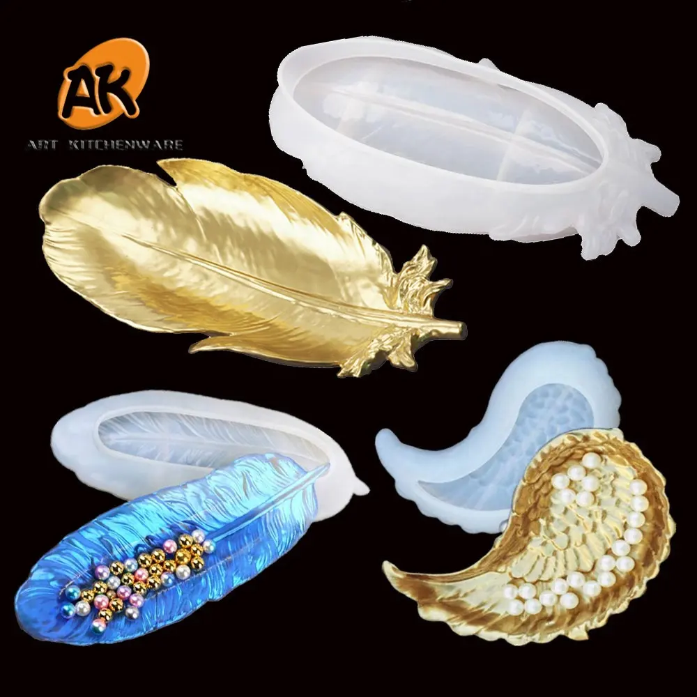 AK Big Feather Wing Shaped Plate Dish Silicone Mold for Home Decoration DIY Epoxy Crafts Epoxy Resin Molds