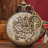 Reloj de bolsillo con colgante de árbol de la vida, cadena de recuerdo, collar hueco de bronce Vintage