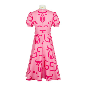 Robe rose à col en V Zootopia 2 Lulu, manches courtes bouffantes, ceinture à nouer à la taille, jupe trapèze, costume de cosplay pour fête d'Halloween - Product Image 4