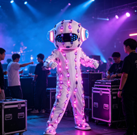 Costume de robot futuriste à LED, blanc, en peluche, lumineux, pour adulte, en coton, pour homme, DJ, fête, festival, cosplay