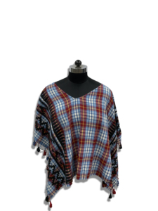V-Neck Plaid Boho <b>Poncho</b> With Tassels Asymmetrical Hem Loose Woven Dress For Daily Wear All Seasons - Product Image 1