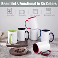 Mug personnalisé de 15 oz, mug en céramique bicolore, mug à sublimation, vente en gros, mug imprimé sur toute la surface pour les cadeaux d'entreprise en gros