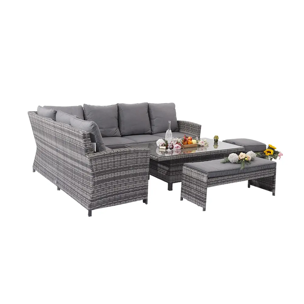 High Quality Aluminum Adjustable Garden Popular Outdoor Patio Coffee Table Balcony Rattan Furniture Grey Sofa Set