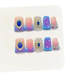 <span class=keywords><strong>Uñas</strong></span> Postizas con Diseño de Estrellas en Degradado <span class=keywords><strong>Rosa</strong></span> y Azul [Magic Blue Treasure], <span class=keywords><strong>Manicura</strong></span> de Fantasía para Dedos - Product Image 2