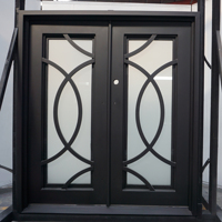 Écran moderne tige d'entrée principale maison tempête sécurité noir simple double moderne coût forgé portes d'entrée en fer
