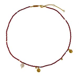 สร้อยคอลูกปัดหินโมราสีแดงส้มธรรมชาติดีไซน์เฉพาะกลุ่มสำหรับผู้หญิงสร้อยคอประดับกระดูกไหปลาร้าแบบย้อนยุคและคุณภาพสูงสไตล์ใหม่ - Product Image 1