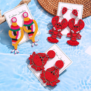 Beautiful Boho Hand-Braided Rice Beaded Earrings <strong>Crab</strong> Lobster Tropical Fish Dangle Earrings Summer Beach Fun <strong>Jewelry</strong> for Women - Product Image 1