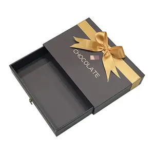 Embalaje de lujo con logotipo de color personalizado con inserciones de cinta de seda en forma de cajón vacío trufa chocolate caja de regalo