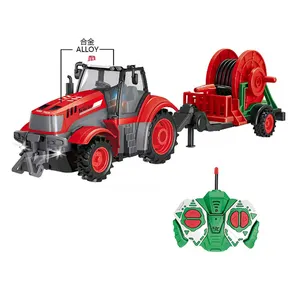 Trator rc com bomba de água 1:24 escala 4ch, controle remoto, fazenda, reboque, conjunto, carro, engenharia, brinquedo, bateria recarregável, vechiel