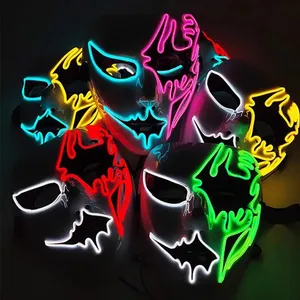 Máscara LED fluorescente colorida aterradora que brilla en <span class=keywords><strong>la</strong></span> oscuridad, máscaras de cara completa luminosas para hombres y mujeres, accesorios para disfraces de Halloween - Product Image 3