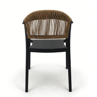 Chaises empilables robustes en plastique à dossier large, fauteuils de jardin en rotin tressé, chaise en plastique blanche et noire avec corde