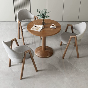 现代家庭或酒店餐厅会议室餐厅使用木质圆桌和两把椅子套装 - Product Image 3