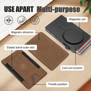 Porte-cartes intelligent en aluminium à ouverture rapide avec étui magnétique en cuir pour iPhone, <span class=keywords><strong>portefeuille</strong></span> magnétique détachable en métal pour homme avec protection RFID – Offre Spéciale - Product Image 2