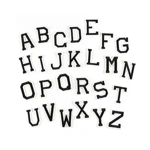 Commercio all'ingrosso 26 lettere inglesi alfabeto patch eco friendly stick su ferro ciniglia ricamo su toppe lettera