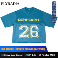 T-shirt à col en V coupe large et courte pour hommes, Streetwear Logo Short Length Pattern Screen Print Mesh Jersey tshirt
