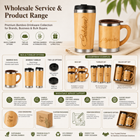 Ensemble de tasses en bambou personnalisées, tasses à café réutilisables avec logo personnalisé pour les cadeaux d'entreprise et les acheteurs de marques éco-responsables