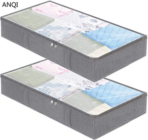 Under the bed Storage Bags Containers,Set of 2 Grey PVC clear window 4 Strong Handles Storage Bags