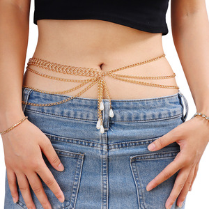 โซ่คาดเอวโลหะผสมหลายชั้นพร้อมพู่ไข่มุกสำหรับผู้หญิงโซ่สีทองแฟชั่นสำหรับงานเลี้ยง - Product Image 6