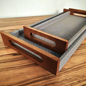 SanHui OEM & ODM Plateaux de service rectangulaires en cuir texturé rustique Poignées en bois Bureau de salon simple en cuir couleur bois - Product Image 3