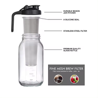 32oz 64 oz Cafetière à infusion froide Bocal en verre lourd et durable avec filtre en acier inoxydable