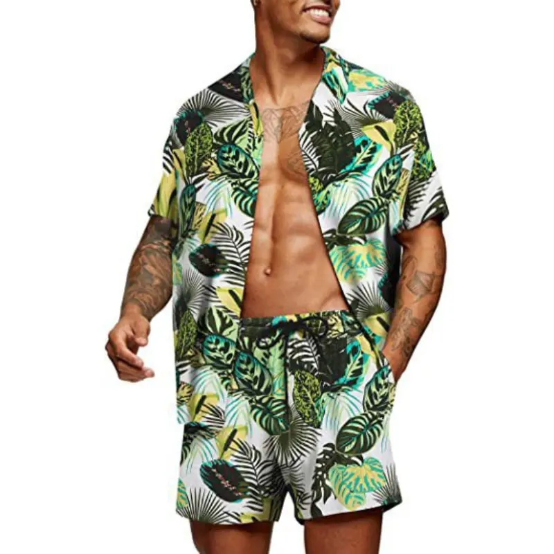 Vendita calda Casual floreale pantaloncini in poliestere Spandex con stampa camicia Button-Down Set hawaiana maglietta estiva e Set corto da uomo