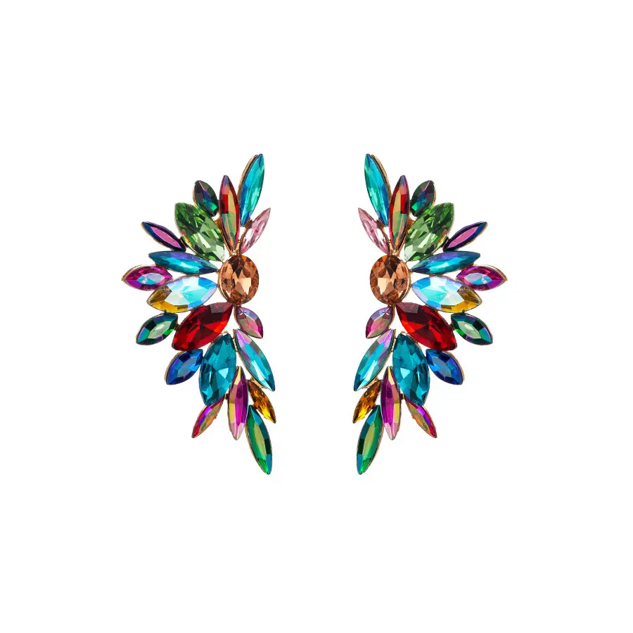 Alliage de diamant de couleur personnalisé à la mode incrusté de boucles d'oreilles fleur en strass boucles d'oreilles de fête en diamant pour femmes à la mode
