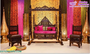 Jhula — siège de balançoire pour cérémonie de mariage, siège pour mariée, Look doré, élégant, balançoire de mariage, magnifique, Mehndi et sange, jhola - Product Image 5