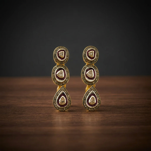 Vintage 22k Gold Plated <b>Diamond</b> Drop <b>Earrings</b> Women's Geometric Teardrop Party Jewelry Bezel Setting - Product Image 3