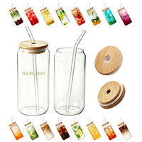 Verre écologique en forme de canette avec couvercle en bambou et paille en verre, transparent, pour café glacé, bière, mariage, café, cadeau artisanal