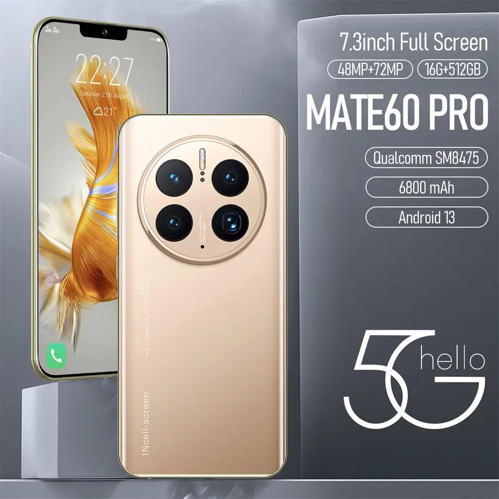 Mate60 pro max 6.7 pouces 16GB + 512GB 48MP + 100MP Android 12.0 téléphone de jeu 5G téléphone portable téléphone portable Smartphone