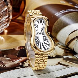 רטרו y2k יוניסקס להקת נירוסטה טוויסט זהב התכה קוורץ פרק היד שעון רומי מספרים מופשטים - Product Image 4