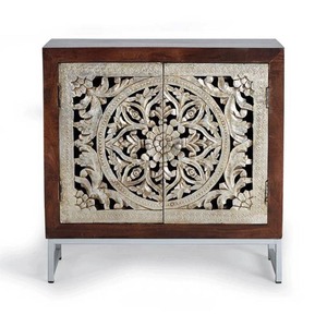 Nouvelle armoire latérale en bois massif à deux portes, sculptée à la main avec un beau bicolore pour le salon, la chambre à coucher, style indien, armoires de cuisine - Product Image 1