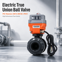 Vanne à boisseau sphérique double union électrique Radiant DN32 PVC PN10 OEM pour eau, connexion par pression, RDNT-291, garantie 1 an