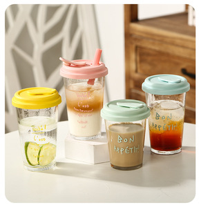 Vaso de Vidrio con Tapa Abatible y Pajita, con Frase Francesa Impresa, <span class=keywords><strong>para</strong></span> Uso Diario Informal - Product Image 6