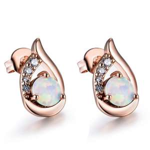 Boucles d'oreilles clous Blaike en opale de feu blanche pour femme, style vintage, couleur or rose noir et argent, ailes d'ange mignonnes en laiton, pour fiançailles et fêtes - Product Image 5