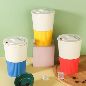 Wheat <b>Straw</b> Coffee <b>Cup</b> <b>With</b> Lid 300Ml Portable Reusable Mug For Hot <b>Cold</b> Drinks Travel Office Home Use Solid Color - Product Image 2