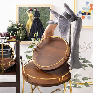 Assiette carrée en bois minimaliste écologique créative, plateau de service pour fruits, collations, desserts avec poignée en acier inoxydable - Product Image 2